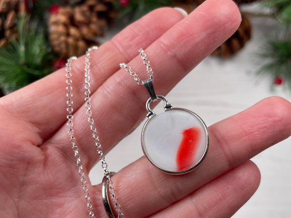 Japanese Sea Glass Ohajiki, Flat Marble Necklace, Red Opalescent
