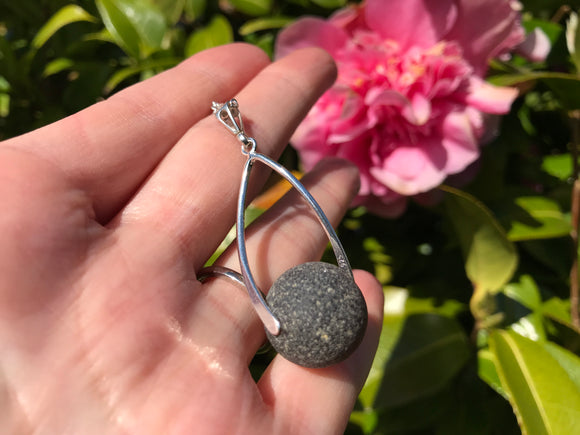 PIRATE Sea Glass Codd Marble Sterling Silver Wishbone Pendant