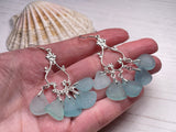 Japanese Sea Glass Chandelier Earrings, Sterling Silver Green Aqua Ombre