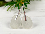 Water Drops - Sterling Silver and White Sea Glass Earrings