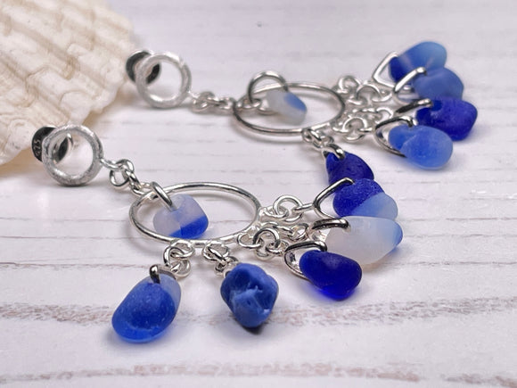 Davenport Sea Glass - Glamorous Dangling Blue White ChandelierEarrings