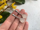 White Sea Glass Sterling Silver Earrings - clip on, clip-ons non pierced dangling