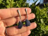 Scottish Blue Sea Glass Clip on Earrings - Sterling Silver