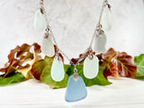 Pastel Blue Grey Opalescent Shades Sea Glass Necklace - 22' Sterling Silver