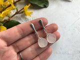 White Sea Glass Sterling Silver Earrings - clip on, clip-ons non pierced dangling