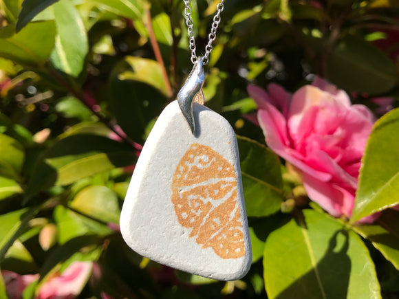 XL Yellow Butterfly Scottish Sea Pottery Pendant