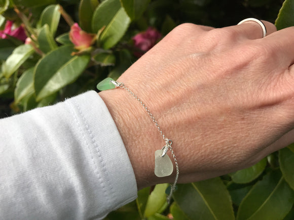 Mermaids Tears Sea Glass Bracelet Sterling Silver 7”