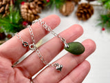 Green Seaham Sea Glass Bracelet - Heart Charm 7” plus 1” Sterling