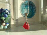 Red Sea Glass Necklace,  rare beach glass pendant with floral setting