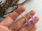 Purple Sea Glass Earrings - Heart Shaped Colour Changing Neodymium Spanish Beach Glass