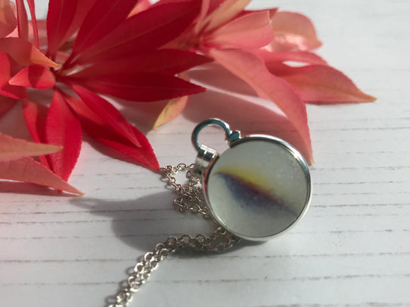 Sea Glass Marble necklace - Yellow Red Blue cat's eye