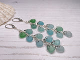 Japanese Sea Glass Cascade Earrings, Sterling Silver Green Aqua Ombre Chandeliers