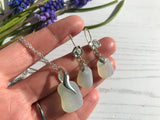 Opalescent sea glass jewellery set - Flower Earrings And Wave Pendant