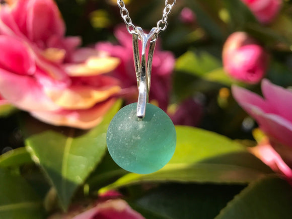 Sea Glass Marble Pendant - Petite , Sterling Silver