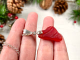 Large Red Sea Glass Necklace, Amberina Heart Pendant