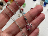 Sea glass bead necklace - Little pink teapot charm