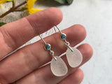 Dot Design Earrings White Sea Glass Sterling Silver