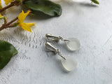 White Sea Glass Sterling Silver Earrings - clip on, clip-ons non pierced dangling