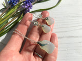 Opalescent sea glass jewellery set - Flower Earrings And Wave Pendant