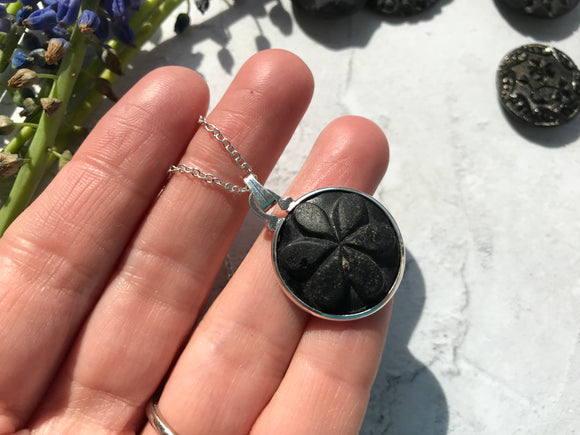 Black Mourning Button Guernsey Beach Necklace