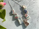 Sea Pottery Red Blue Pattern Necklace 18” Sterling Silver