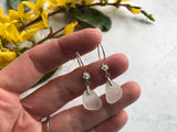 Daisy Flower Design Earrings White Sea Glass Sterling Silver