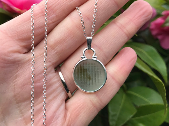 Japanese Sea Glass Ohajiki, Flat Marble Necklace, light green