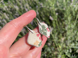 Sea pottery earrings - Red Green Pattern Sterling Silver