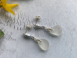 Angel Wing Studs - White Sea Glass And Sterling Silver