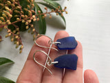 Blue Scottish Sea Glass Earrings on Swirl Design Sterling Silver