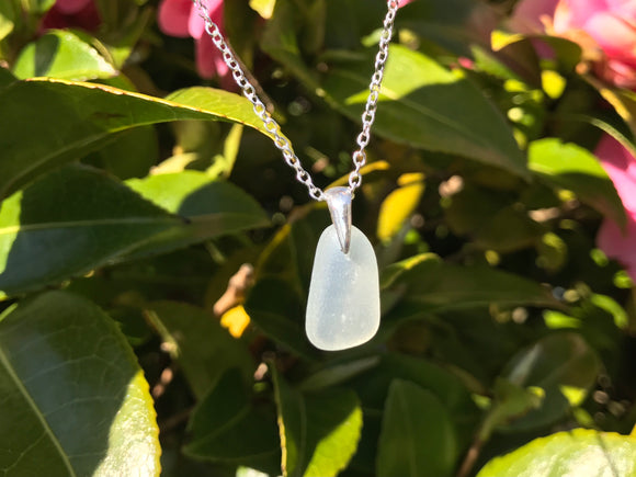 Opalescent Sea Glass Pendant, Petite Drop Shaped Beach Glass