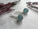 Japanese Sea Glass Marble Earrings, Hooks Sterling Silver Sea Foam