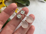 Rose Flower Design Earrings White Sea Glass Sterling Silver