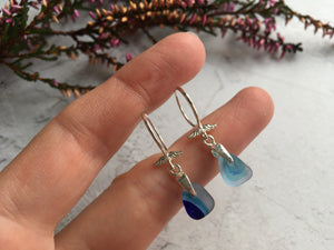 Angel Wings - Blue Multi Seaham Sea Glass Earrings