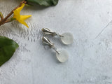 White Sea Glass Sterling Silver Earrings - clip on, clip-ons non pierced dangling