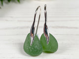 Wave Earrings - Sterling Silver And Green Sea Glass