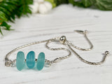 Japanese Sea Glass Bracelet, Adjustable 8” Sterling Silver