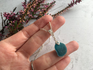 Turquoise Seaham Sea Glass Pendant Floral Design