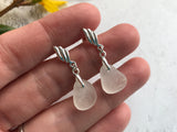 Angel Wing Studs - White Sea Glass And Sterling Silver