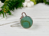 Japanese Sea Glass Marble Necklace, Teal Beach Glass, Sphere Pendant