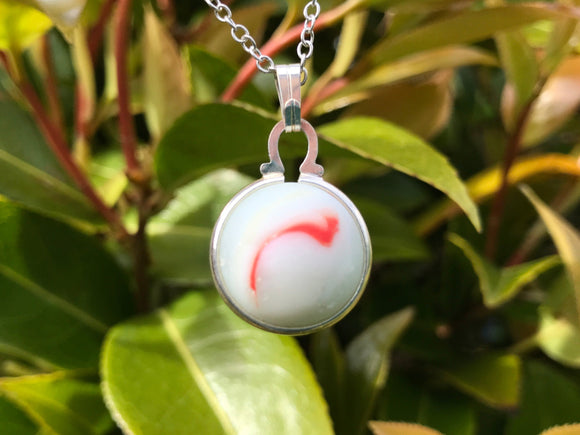 White Milk Sea Glass Marble With Red Streak Necklace
