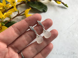 Angel Wing Studs - White Sea Glass And Sterling Silver