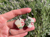 Sea pottery earrings - Red Green Pattern Sterling Silver