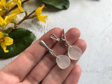 White Sea Glass Sterling Silver Earrings - clip on, clip-ons non pierced dangling