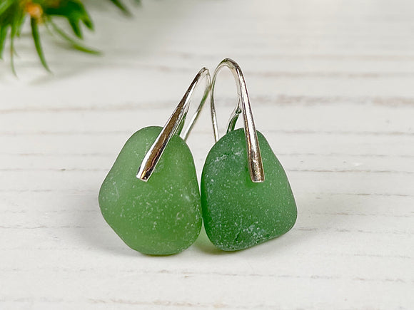 Water Drops - Sterling Silver and Green Sea Glass