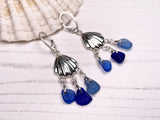 Blue Mix Sea Glass Shell Chandelier Earrings, Sterling Silver