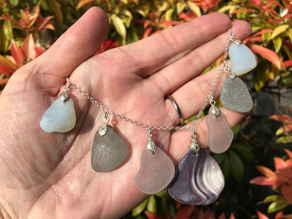 Wampum Shell Lavender Opalescent Grey Necklace