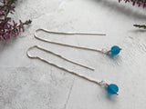 Sea glass bead earrings - turquoise - sterling silver threader earrings