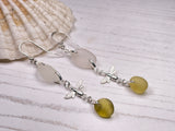 Chandelier Earrings - White and Yellow Sea Glass Bee Earrings