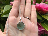 Japanese Sea Glass Ohajiki, Flat Marble Necklace, light green